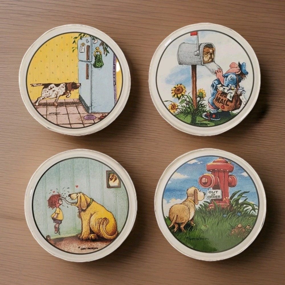 Gary Patterson Dog Coasters Set of 4 Cartoon Vintage Drink‎ Coasters